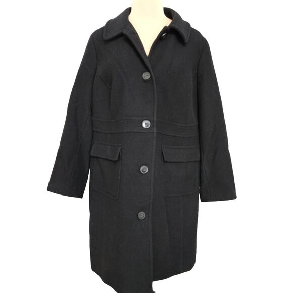 Talbots Black Wool Button Up Coat with Pockets Plus Size 14 Overcoat - Picture 1 of 12